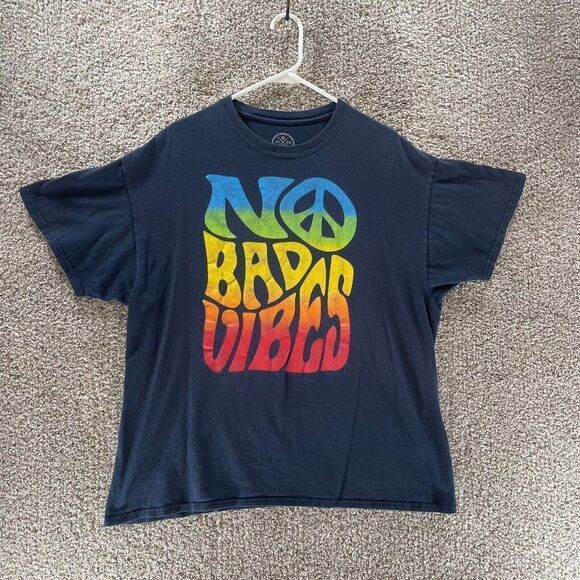 ODM Mart Shirt Mens Extra Large Blue No Bad Vibes Peace Sign Logo Cotton Casual - Picture 1 of 7